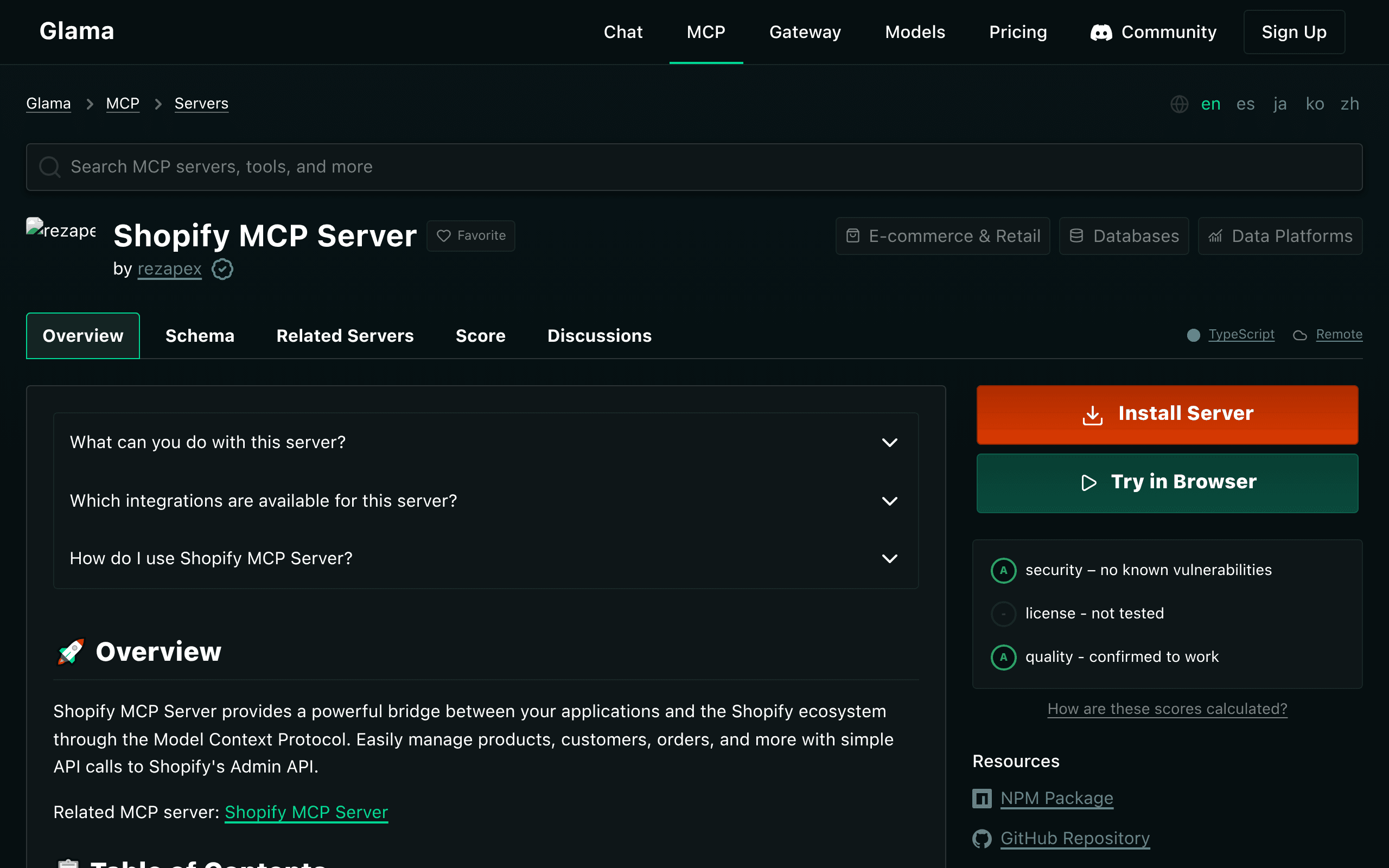 Shopify MCP Server project screenshot